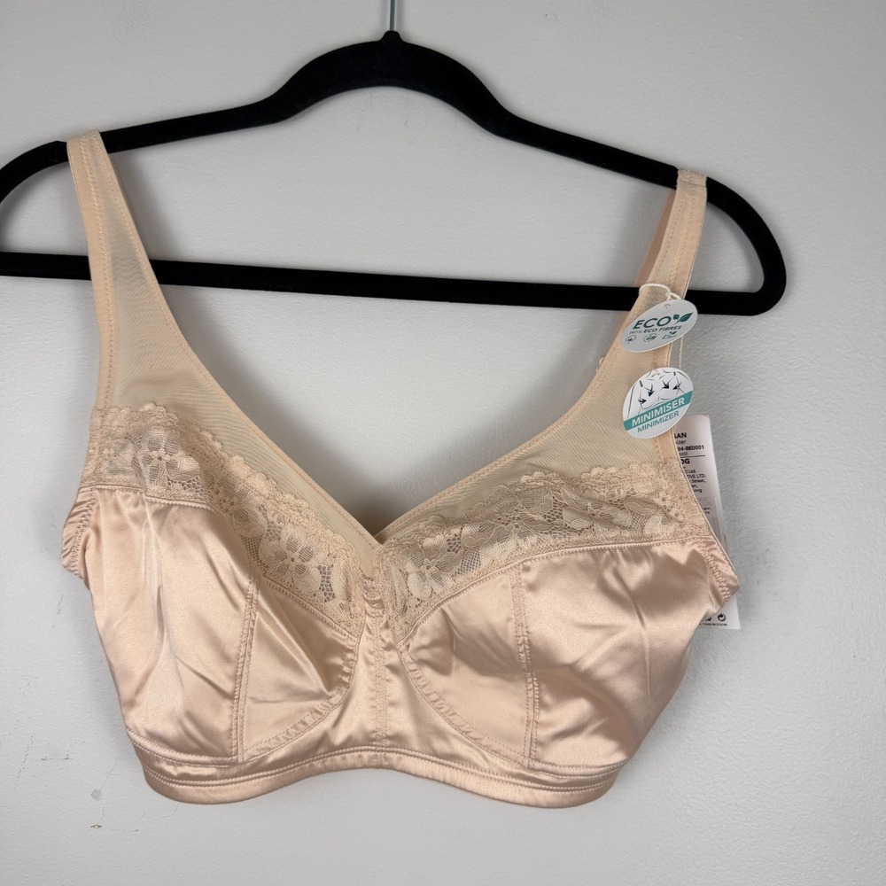Dorina Teagan Non Padded Minimizer Bra Women's 32G Beige Lace Trim Full Figure